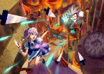  1boy 1girl absurdres character_request cityscape clock crossover explosion fighting fire highres izayoi_sakuya knife road road_sign sign silver_hair sonic_the_hedgehog touhou triple-q 