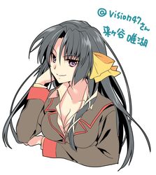  1girl black_hair hair_ribbon kurugaya_yuiko little_busters!! long_hair ribbon satomi_yoshitaka school_uniform violet_eyes 