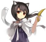  1girl animal_ears banana black_hair brown_eyes casual cat_ears food fruit holding lino-lin long_hair looking_at_viewer original simple_background sketch smile solo white_background wind 