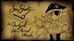  1girl amputee drill_hair english eyepatch female harime_nui kill_la_kill long_hair monochrome no_arms pirate scissor_blade scroll solo triple-q 