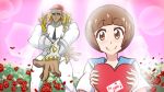  1girl brown_eyes brown_hair earrings eyebrows flower gamagoori_ira hairlocs jewelry kill_la_kill mankanshoku_mako rose sunglasses thick_eyebrows triple-q valentine 