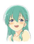  1girl :d blue_eyes close-up commentary_request engiyoshi green_hair kantai_collection long_hair looking_at_viewer open_mouth smile solo suzuya_(kantai_collection) 