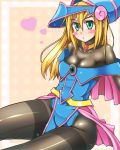  1girl :o blonde_hair blush_stickers bodysuit breasts choker cleavage dark_magician_girl duel_monster green_eyes hat j_(shining-next) long_hair pentacle skin_tight solo wizard_hat yuu-gi-ou yuu-gi-ou_duel_monsters 