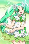  0417nao 1girl 2014 brooch character_name cosplay cure_alto_(0417nao) cure_princess cure_princess_(cosplay) dated earrings flower frills green_eyes green_hair green_skirt hair_flower hair_ornament happinesscharge_precure! jewelry long_hair magical_girl original precure skirt smile solo twintails wrist_cuffs 