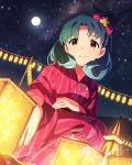 1girl idolmaster idolmaster_million_live! japanese_clothes kimono lantern obon paper_lantern smile solo tokugawa_matsuri 