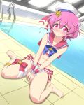  1girl bikini highres leona_west matatabi_(2ccp) pink_eyes pink_hair puri_para rei_no_pool sailor_bikini swimsuit trap 