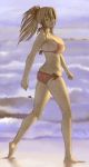  1girl ass barefoot beach bikini breasts inari_konkon_koi_iroha. large_breasts long_hair looking_at_viewer looking_back ponytail side-tie_bikini solo swimsuit uka-no-mitama-no-kami_(inakon) wakino_keibun walking yellow_eyes 