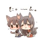  2girls akagi_(kantai_collection) animal_ears black_eyes black_hair blush brown_hair cat_ears cat_tail chibi closed_eyes kaga_(kantai_collection) kantai_collection long_hair lowres multiple_girls open_mouth rebecca_(keinelove) short_hair side_ponytail sitting tail 