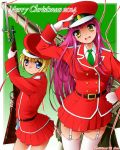  blonde_hair blue_eyes christmas dr_rex garter_straps gun hat long_hair original pink_hair short_hair thigh-highs weapon yellow_eyes 