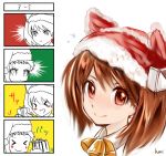  &gt;_&lt; 2girls 4koma :d blush_stickers box brown_eyes brown_hair christmas comic gift gift_box hari. hat kantai_collection long_hair mittens multiple_girls northern_ocean_hime open_mouth ryuujou_(kantai_collection) santa_hat shinkaisei-kan smile translation_request xd 