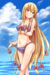  1girl beach bikini blonde_hair kirimori_toya long_hair standing swimsuit touhou very_long_hair yakumo_yukari yellow_eyes 