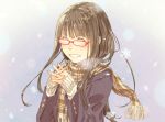  1girl brown_hair closed_eyes glasses kimura_(ykimu) long_hair original scarf solo 