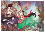  2girls ariel_(disney) braid breasts cleavage disney fish flower hair_flower hair_ornament hair_ribbon hair_stick korean_clothes long_hair mermaid monster_girl multiple_girls nayoung_wooh petting pipe ribbon single_braid source_request tentacles the_little_mermaid underwater ursula_(disney) very_long_hair 