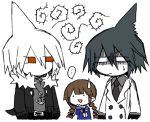  1girl 2boys albino black_hair brown_hair cosplay costume_switch jewelry mogeko_(okegom) multiple_boys necklace no_hat oounabara_to_wadanohara red_eyes samekichi sweatdrop syake_(wadanohara) wadanohara white_hair 