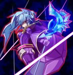  1girl aqua_hair ass breasts duel_monster el_shaddoll_winda gloves highres long_hair looking_at_viewer looking_back ponytail red_eyes skin_tight solo spirit-edge staff winda_priestess_of_gusto yuu-gi-ou 