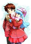  1boy 1girl blue_eyes blue_hair brown_eyes brown_hair coat gloves hand_in_pocket happinesscharge_precure! hat long_hair naruse_yasuhiro precure red_skirt sagara_seiji shirayuki_hime skirt winter 