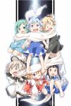  6+girls barefoot black_hair blonde_hair blue_dress blue_eyes blue_hair bow brown_eyes cirno closed_eyes daiyousei dress drill_hair green_eyes green_hair hair_bow hair_ribbon ham_(points) hat holding_hands long_sleeves luna_child multiple_girls one_eye_closed open_mouth pointy_ears red_dress ribbon rumia scarf shared_scarf shirt short_sleeves skirt skirt_set smile star_sapphire sunny_milk touhou vest violet_eyes white_dress wide_sleeves yellow_eyes 