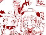  :d ahoge blush_stickers comic covered_mouth floating_fortress_(kantai_collection) hat horns kantai_collection long_hair mittens monochrome northern_ocean_hime open_mouth peaked_cap prinz_eugen_(kantai_collection) sako_(bosscoffee) shinkaisei-kan short_hair sketch smile translation_request twintails yukikaze_(kantai_collection) 