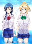  ayase_eli blonde_hair blue_eyes blue_hair kamekoya_sato love_live!_school_idol_project partially_submerged pinky_swear skirt sonoda_umi yellow_eyes 