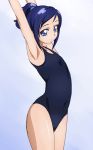  1girl arms_up blue_eyes blue_hair dokidoki!_precure hishikawa_rikka looking_at_viewer manji_(tenketsu) one-piece_swimsuit precure short_hair solo swimsuit 