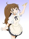  1girl apron brown_eyes brown_hair highres long_hair nagi_kurage ponytail taneshima_popura waitress waving working!! 