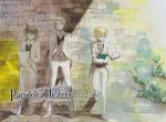  3boys absurdres blonde_hair blue_eyes book bowtie brown_hair copyright_name elliot_nightray formal glasses grey_hair highres leo_(pandora_hearts) mochizuki_jun multiple_boys oz_vessalius pandora_hearts short_hair smile suit vest wall 