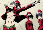  arisato_minato black_hair blue_hair christmas glasses grey_hair hair_over_one_eye hat kurusu_akira multiple_girls nanaya_(daaijianglin) narukami_yuu open_clothes open_shirt outstretched_arms persona persona_3 persona_4 persona_5 protagonist_(persona_5) ribbed_sweater santa_hat short_hair sketch smile sparkle spread_arms sweater turtleneck yuuki_makoto 