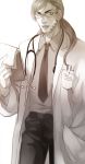  1boy bespectacled contemporary doctor glasses gyro_zeppeli jojo_no_kimyou_na_bouken labcoat long_hair miyasaki1130 solo steel_ball_run stethoscope 