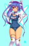  1girl _tenshi_ adapted_costume blue_hair highres honda_takaharu i-19_(kantai_collection) kantai_collection long_hair makai_tenshi_djibril one_eye_closed parody red_eyes school_swimsuit swimsuit thigh-highs twintails wings 