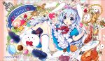  1girl akabane_(zebrasmise) alice_(wonderland) alice_(wonderland)_(cosplay) alice_in_wonderland blue_eyes blue_hair cake card food gochuumon_wa_usagi_desuka? hairband kafuu_chino key long_hair open_mouth parody playing_card tippy_(gochuumon_wa_usagi_desuka?) 