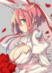  1girl breasts bust cleavage earrings elphelt_valentine from_side green_eyes grey_background guilty_gear guilty_gear_xrd hairband hirasato jewelry looking_at_viewer pink_hair puffy_sleeves short_hair sketch smile solo spikes veil 
