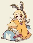  &gt;:&lt; 1girl blonde_hair chibi coat disgaea earmuffs eyebrows kata_meguma prinny red_eyes short_hair thick_eyebrows usalia_(disgaea) 