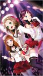  a-rise beret boots brown_hair furururu gloves green_eyes hat kira_tsubasa love_live!_school_idol_project one_eye_closed purple_hair skirt thigh-highs thigh_boots toudou_erena violet_eyes yuuki_anju 