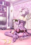 1girl ass dress highres ninopal open_mouth purple_hair socks tagme thigh-highs video_game vocaloid yuzuki_yukari 