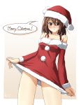  1girl absurdres brown_eyes brown_hair dress hat highres hirasawa_yui k-on! nitta_hiroto panties pantyshot santa_costume santa_hat short_hair underwear 