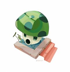  artist_name black_eyes chinese_commentary commentary_request concrete diorama film_grain from_above halftone highres hightguy looking_ahead mushroom no_humans plants_vs._zombies sea-shroom_(plants_vs._zombies) simple_background solid_oval_eyes solo water white_background 