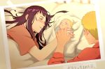  1girl 2boys baby black_hair blanket blonde_hair dashi_(minzoku_gb) facial_mark family father_and_son hyuuga_hinata lavender_eyes long_hair mother_and_son multiple_boys naruto photo_(object) short_hair tears uzumaki_boruto uzumaki_naruto 