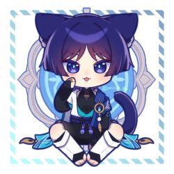  1boy :p akanbe animal_ears between_legs black_bodysuit black_bow black_bridal_gauntlets black_shorts blue_cape blue_gem blue_hat blue_jingasa blue_kimono blue_pupils blue_sleeves blunt_ends bodysuit bow bridal_gauntlets cape cat_boy cat_ears cat_tail chibi chibi_only choppy_bangs circle_hands commentary eyelid_pull feathers furisode gem genshin_impact gold gold_ring gradient_hair hand_between_legs hand_up hat japanese_clothes jingasa juban kimono layered_sleeves leg_warmers looking_at_viewer male_focus mandala mandarin_collar middle_ring mirin_eu multicolored_hair open_clothes open_kimono parted_bangs pink_hair pom_pom_(clothes) purple_hair purple_sash sash scaramouche_(genshin_impact) short_sleeves shorts shoulder_peek side_cape sitting solo straight-on tail tassel toeless_legwear tongue tongue_out twitter_username untranslatable_commentary unworn_hat unworn_headwear violet_eyes vision_(genshin_impact) wanderer_(genshin_impact) white_kimono white_leg_warmers white_sleeves white_trim yellow_feathers 