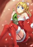  1girl absurdres ayase_eli blonde_hair blue_eyes blush christmas highres looking_at_viewer love_live!_school_idol_project ponytail santa_costume solo 