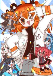  >_o 6+girls a.i._voice absurdres adachi_rei adachi_rei_(vocaloid6) ascot black_hair black_skirt blue_ascot blue_hair blush chibi commentary_request drill_hair futaba_minato grey_shirt grey_shorts hand_up hatsune_miku highres jacket kasane_teto kizuna_akari long_hair long_sleeves looking_at_viewer medium_hair multiple_girls one_eye_closed open_clothes open_jacket open_mouth orange_eyes orange_hair red_hair shimashiro_itsuki shirt shorts skirt smile twin_drills utau v v_over_eye vocaloid white_hair white_jacket 