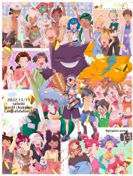 >_< 6+boys 6+girls absurdres adjusting_eyewear afro aqua_shirt arms_up ash_ketchum baby baseball_cap beanie black-framed_eyewear black_gloves black_hair black_pants black_vest blonde_hair blue_eyes blue_jumpsuit blue_pants blue_shirt blue_shoes blue_vest blush blush_stickers bonnie_(pokemon) border bow bowtie bracelet brock_(pokemon) brown_hair brown_shirt carrying carrying_baby carrying_person cellphone character_name chloe_(pokemon) cilan_(pokemon) clapping clemont_(pokemon) clenched_hand closed_eyes closed_mouth clothed_pokemon clothes_around_waist commentary_request confetti crossed_arms crying dark-skinned_female dark-skinned_male dark_skin darumaka dated dedenne delia_ketchum dracovish dragonite dress dynamax_band ear_piercing everyone eyelashes facial_hair fangs fingerless_gloves flower food gengar gladion_(pokemon) glasses gloves goatee goh_(pokemon) green-framed_eyewear green_bow green_bowtie green_hair green_headband green_shirt grey_hair grey_hoodie grey_overalls grey_shirt grin hair_bun hair_flower hair_ornament hair_ribbon hairband hand_on_eyewear happy_tears hat headband highres hikari_(pokemon) holding holding_food holding_poke_ball holding_pom_poms holding_shield holding_spring_onion holding_trophy holding_vegetable holding_weapon hood hood_down hoodie ichi_(pikapikapocket) idol_clothes iris_(pokemon) jacket james_(pokemon) jessie_(pokemon) jewelry jumpsuit kiawe_(pokemon) lab_coat lana_(pokemon) lei_(pokemon) lillie_(pokemon) long_hair long_sleeves lucario mallow_(pokemon) mature_male max_(pokemon) may_(contest)_(pokemon) may_(pokemon) meowth mismatched_eyebrows misty_(pokemon) morpeko morpeko_(full) multicolored_hair multiple_boys multiple_girls necklace no_shirt official_alternate_costume official_alternate_hairstyle on_head open_clothes open_jacket open_vest orange_hair outline overalls own_hands_together pants phone piercing pikachu pink_flower pink_hair pink_jacket pink_scarf pink_shirt pink_skirt piplup poke_ball poke_ball_(basic) poke_ball_theme pokedex pokemon pokemon_(anime) pokemon_(classic_anime) pokemon_(creature) pokemon_journeys pokemon_on_head pokemon_team pokemon_the_series:_black_&amp;_white pokemon_the_series:_diamond_and_pearl pokemon_the_series:_ruby_and_sapphire pokemon_the_series:_sun_&amp;_moon pokemon_the_series:_xy pom_pom_(cheerleading) ponytail professor_burnet professor_kukui professor_oak purple_hair purple_shorts red_hair red_hat red_headband red_shirt ribbon rotom rotom_dex rotom_phone round_eyewear scarf selfie_stick serena_(pokemon) shield shirt shoes short_hair short_sleeves shorts side_ponytail single_hair_bun sirfetch'd skirt sleeveless sleeveless_shirt smartphone smile smiley_face sophocles_(pokemon) spiky_hair spoilers spring_onion streaming_tears striped_clothes striped_shirt sunglasses suspenders tan tears teeth togedemaru topless_male tracey_sketchit trophy two-tone_eyebrows two-tone_hair v vegetable very_long_hair vest weapon white_border white_dress white_hair white_hat white_jacket white_outline white_shirt wig wobbuffet yellow_hairband yellow_shirt z-crystal z-ring 
