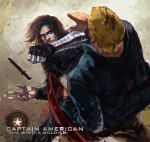  brown_hair captain_america_the_winter_soldier copyright_name fighting freer james_buchanan_barnes knife marvel mechanical_arm punching shield steve_rogers winter_soldier 