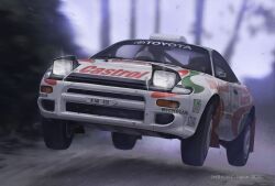  2others artist_name car castrol commentary_request driving highres jettoburikku motor_vehicle multiple_others original outdoors pop-up_headlights race_vehicle racecar rally_car toyota toyota_celica vehicle_focus watermark 