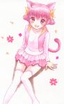  1girl :d animal_ears blush cat_ears cat_tail female hoshizora_miyuki open_mouth pink_eyes pink_hair precure short_hair skirt smile smile_precure! solo tail thigh-highs zettai_ryouiki 