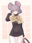  1girl animal_ears bespectacled capelet dra glasses grey_hair mouse_ears mouse_tail nazrin red-framed_glasses semi-rimless_glasses short_hair smile solo tail touhou under-rim_glasses 