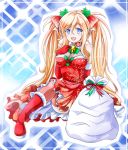  1girl :d blonde_hair blue_eyes bow christmas hair_bow hair_ornament hair_ribbon highres long_hair looking_at_viewer open_mouth original ribbon sitting smile solo tk8d32 twintails 