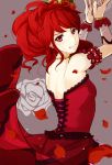  aikatsu! bare_back blush dress kurebayashi_juri long_hair ponytail red_eyes redhead roses smile 