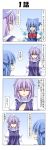  2girls 4koma :d ^_^ blue_eyes blue_hair bow cirno closed_eyes comic hair_bow hair_ribbon hat highres ice ice_wings letty_whiterock multiple_girls open_mouth purple_hair rappa_(rappaya) ribbon scarf short_hair smile sweat touhou translation_request wings 
