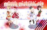  ahoge bag blonde_hair braid breasts brown_hair christmas earmuffs harusame_(kantai_collection) hat highres kantai_collection kneehighs long_hair murasame_(kantai_collection) pink_hair shigure_(kantai_collection) side_ponytail thigh-highs twintails yuudachi_(kantai_collection) 