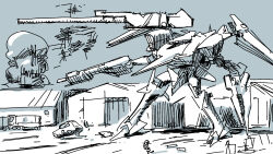  03-aaliyah armored_core armored_core_4 car dual_wielding fish grenade_launcher gun hat highres holding holding_weapon mecha mecha_focus motor_vehicle rifle robot science_fiction shoulder_cannon simple_background sky smoke supplice truck tsukumizu warehouse weapon 